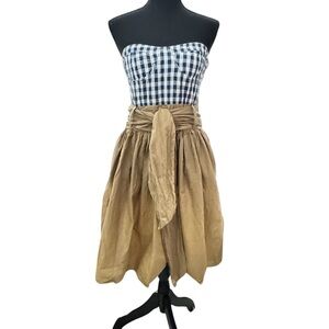 THML Black and White Bubble Midi Dress with Tie Front